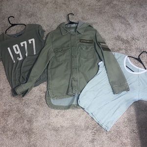 three sage/army green tops from american eagle.